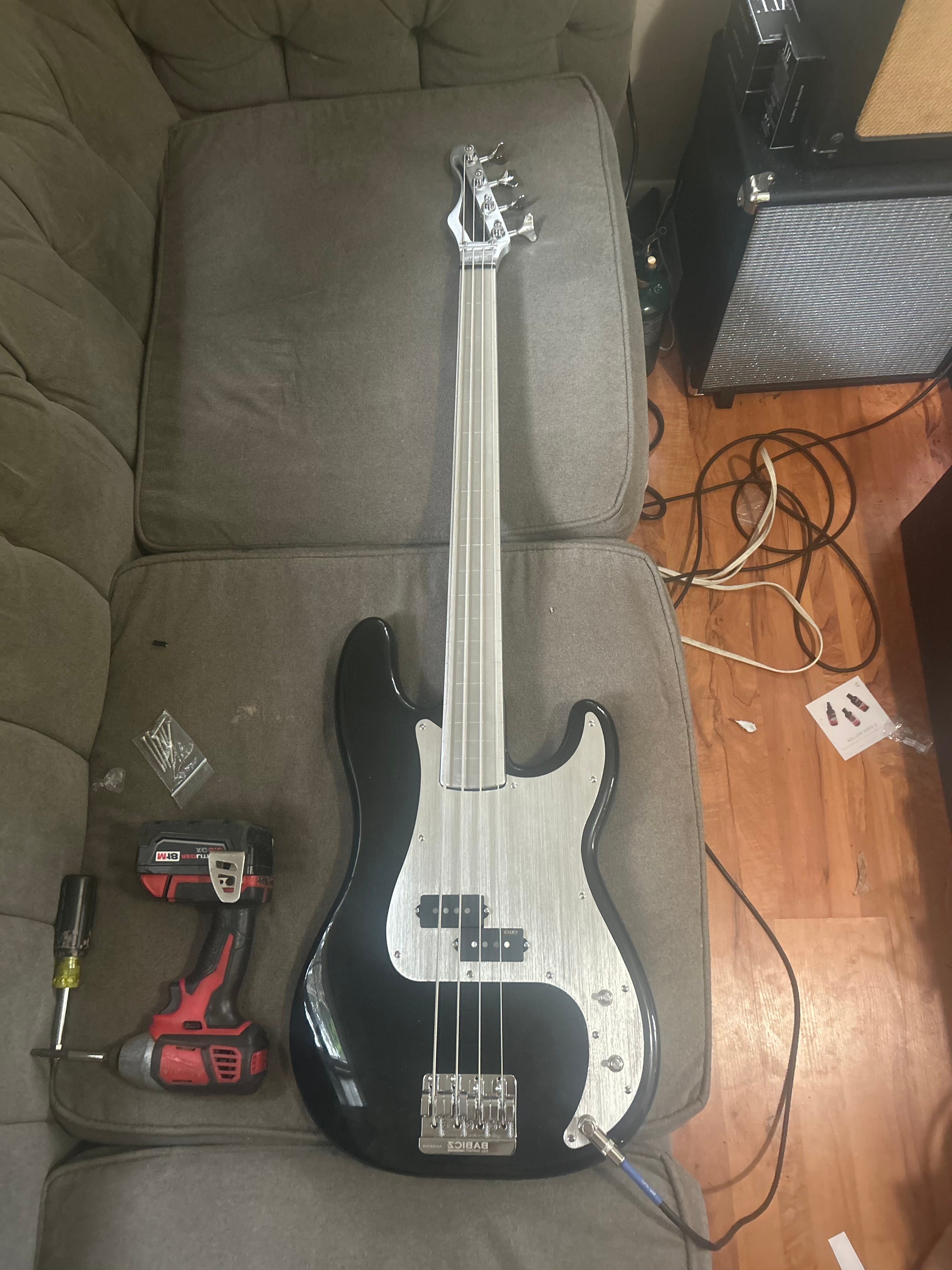 Aluminum Fender Style Fretless Bass Neck w 9.5