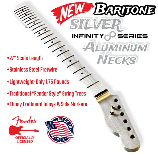 *NEW* Fender® Licensed Aluminum Baritone Neck Silver -Infinity ♾️ Series- Tele® Headstock