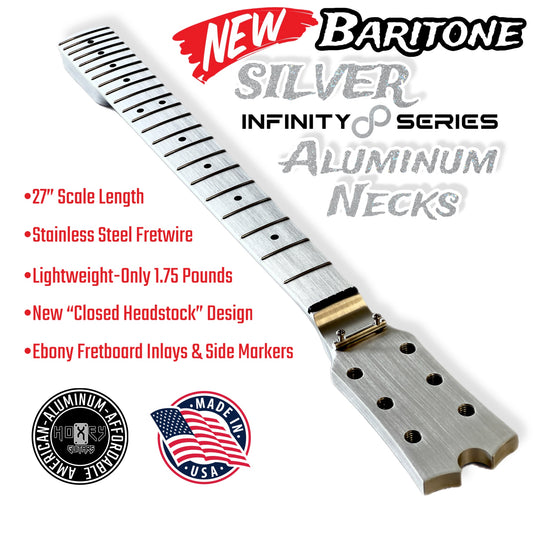 *NEW* Hoxey Fender Style Aluminum Baritone Neck Silver -Infinity ♾️ Series- Closed Headstock
